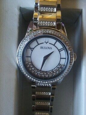 Bulova Ladies’ Womens Floating Crystal TurnStyle Watch 96L257, 130 Crystals